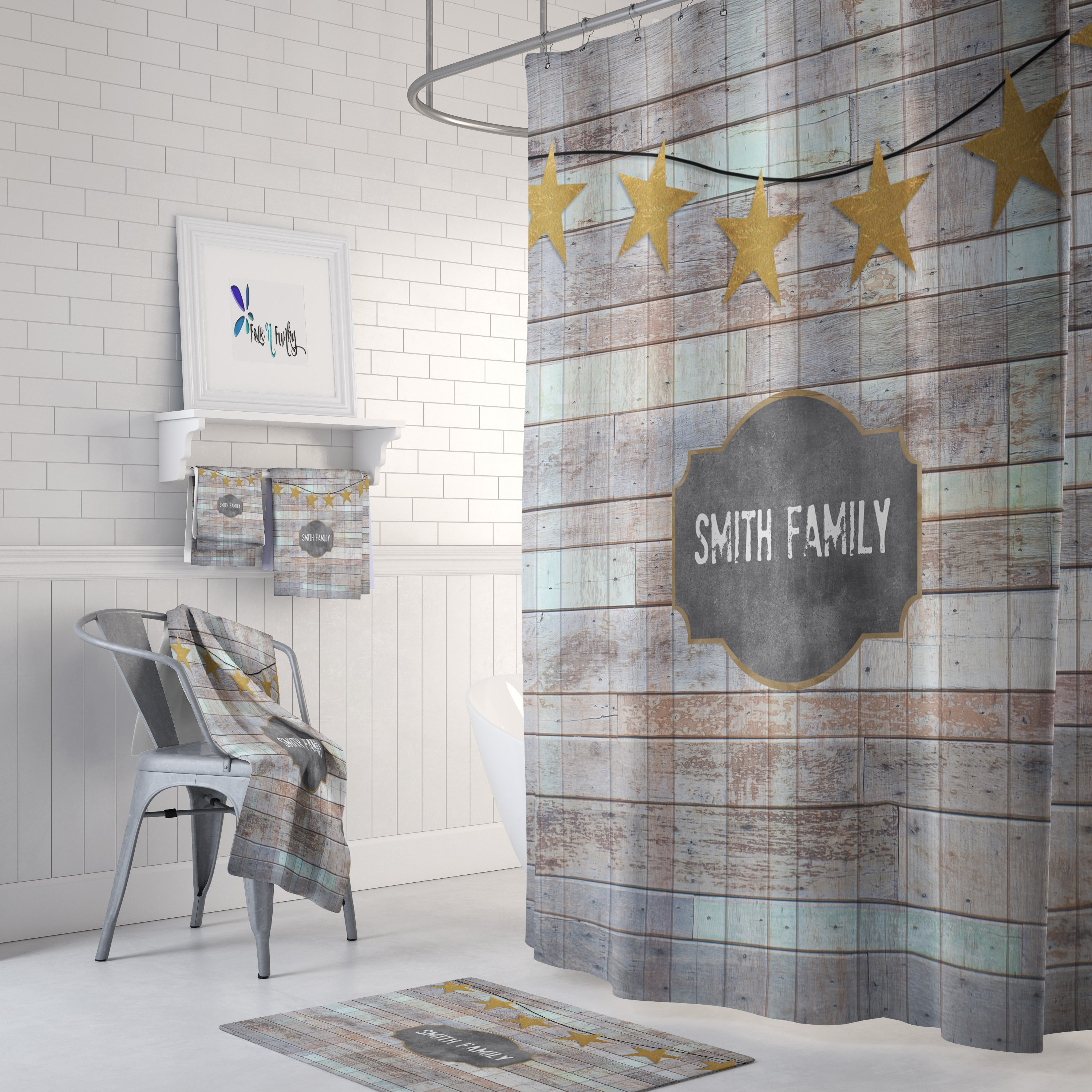 Personalized Rustic Country Shower Curtain, Farmhouse Bathroom Design