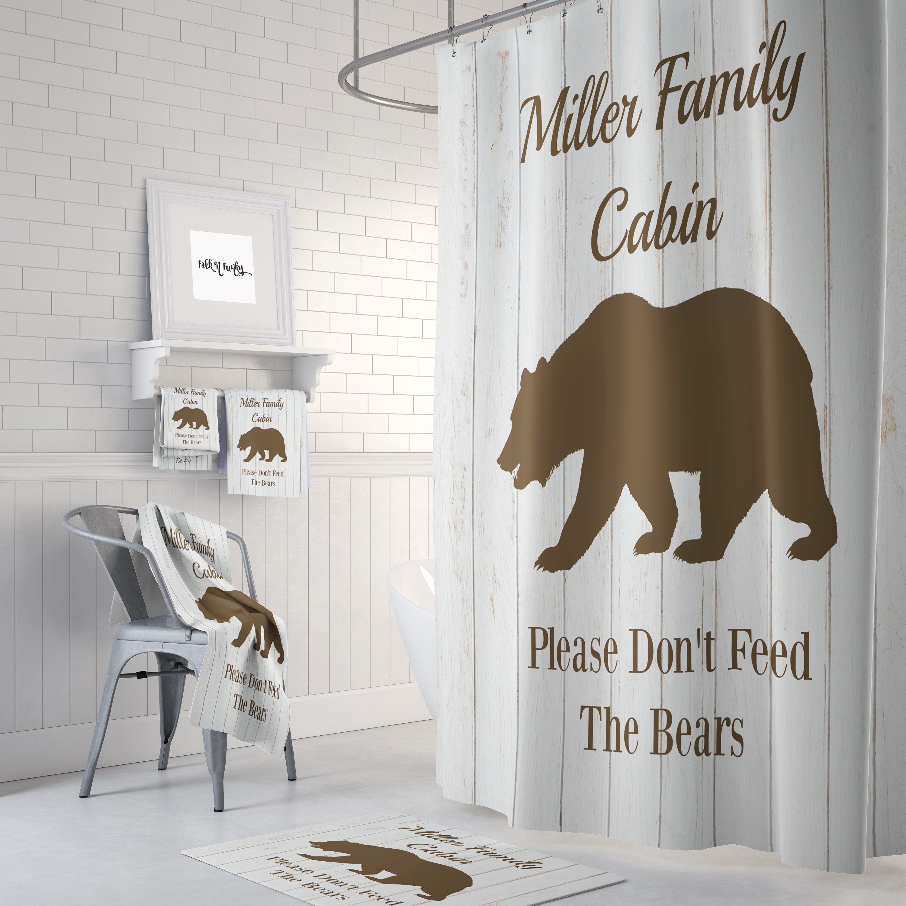 Personalized Rustic Farmhouse Shower Curtain with Country Bathroom Decor