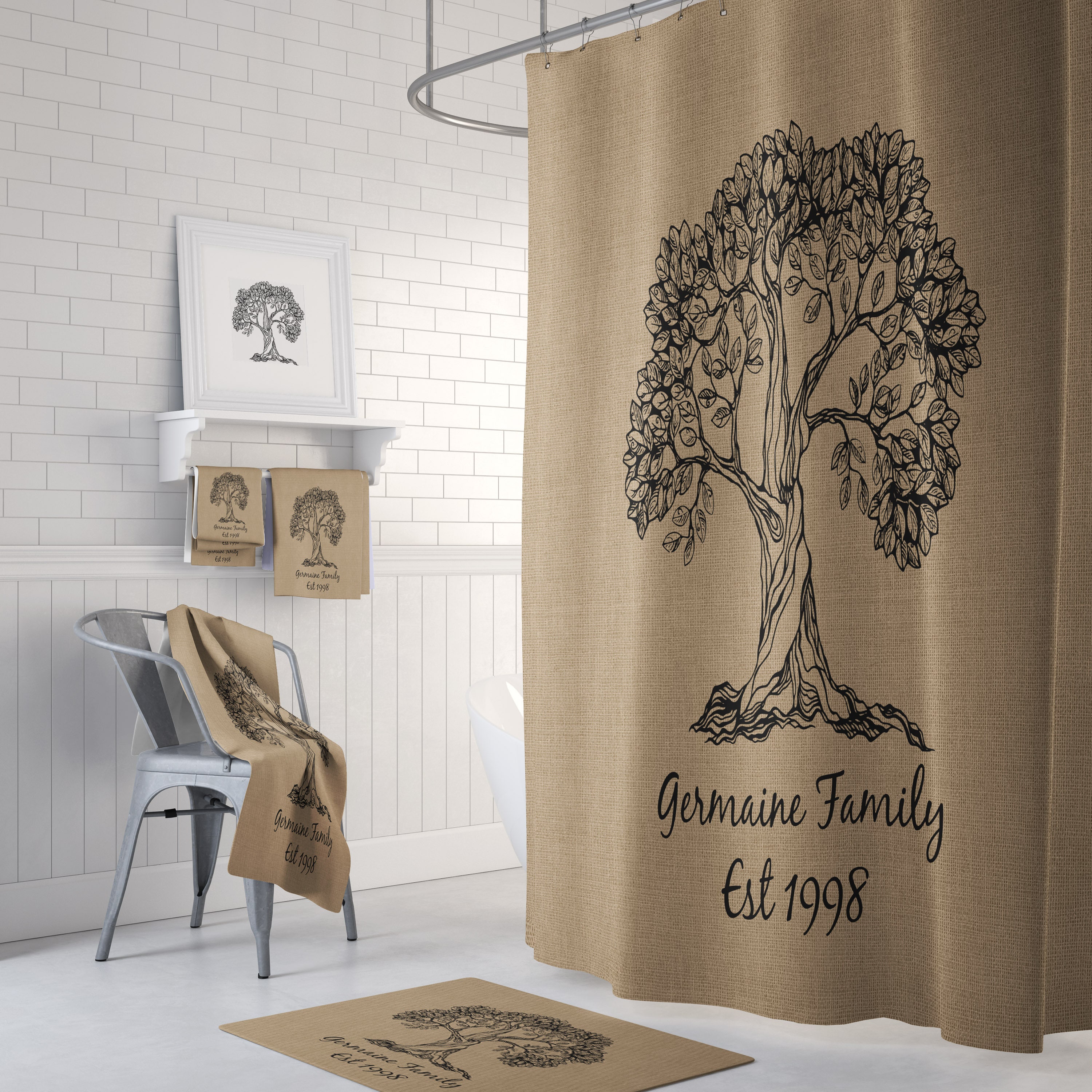Personalized Rustic Shower Curtain, Classic Farmhouse Design with Unique Bathtub Curtain