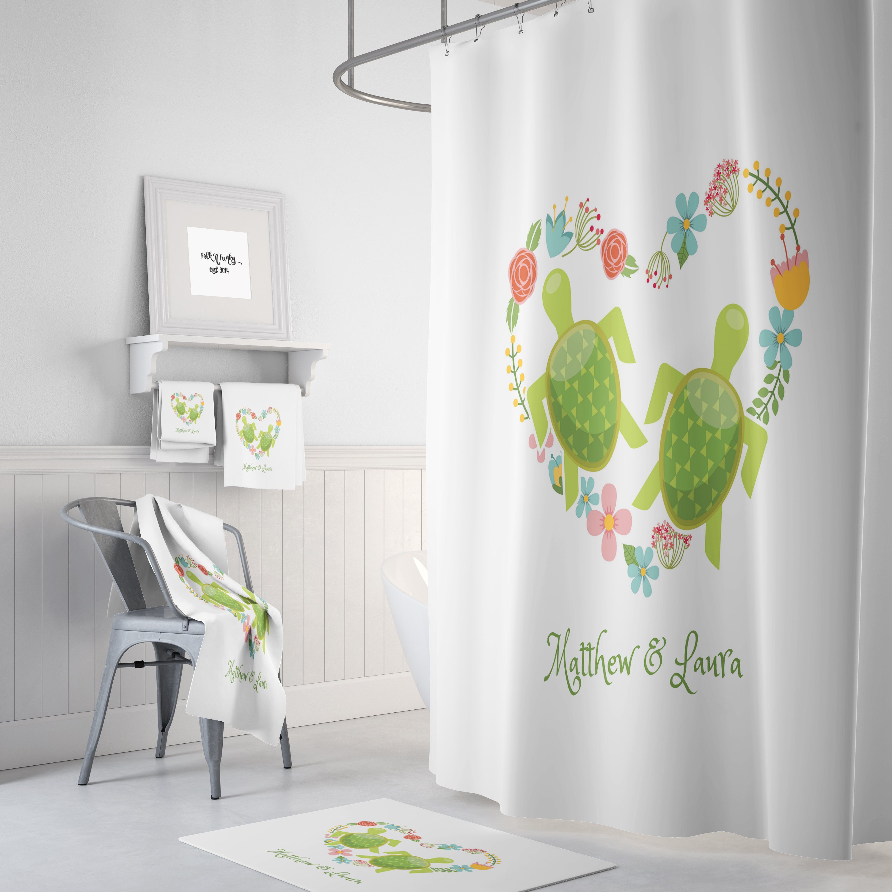 Personalized Sea Turtle Shower Curtain with Coordinating Bath Mat and Towels - Image 2