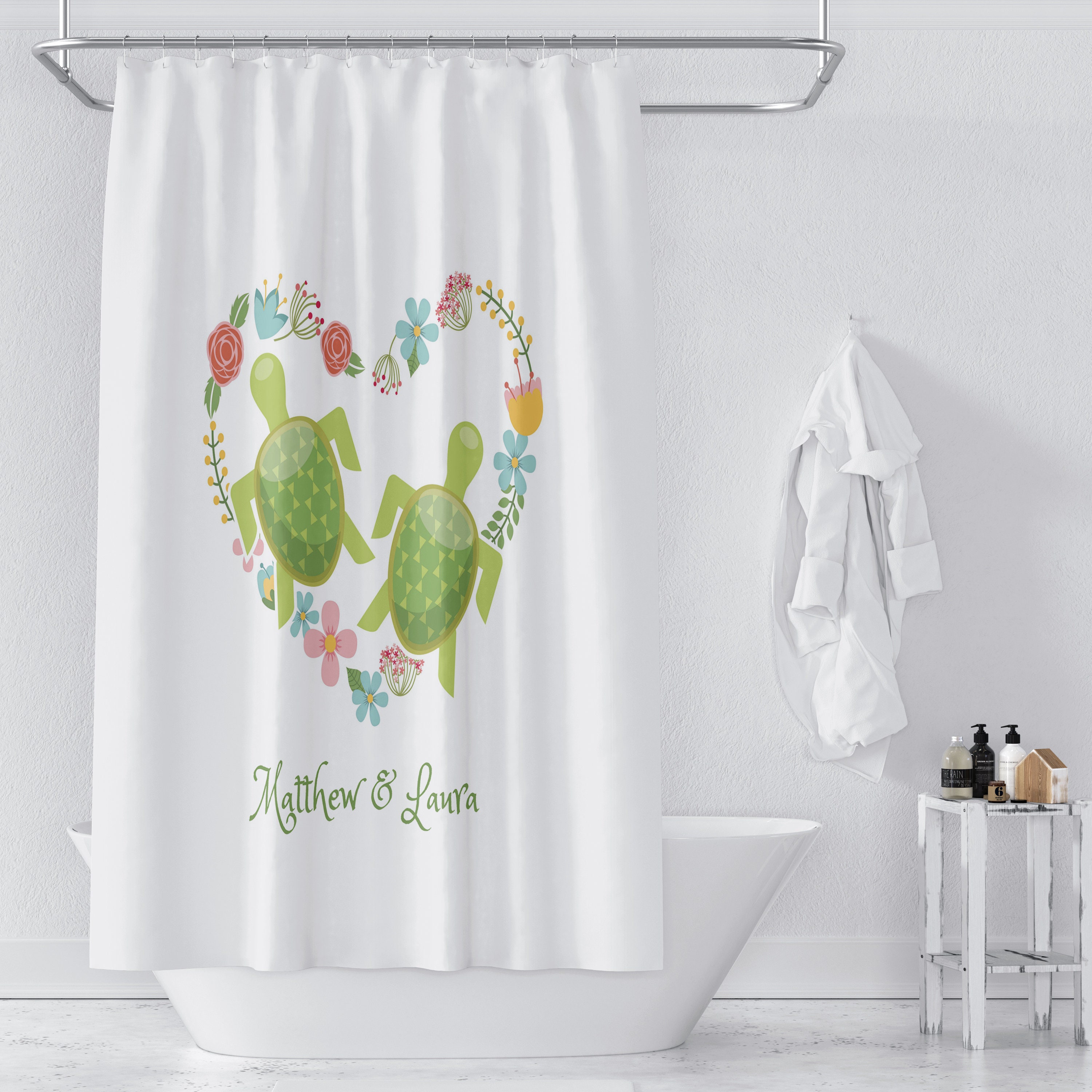 Personalized Sea Turtle Shower Curtain with Coordinating Bath Mat and Towels - Image 3