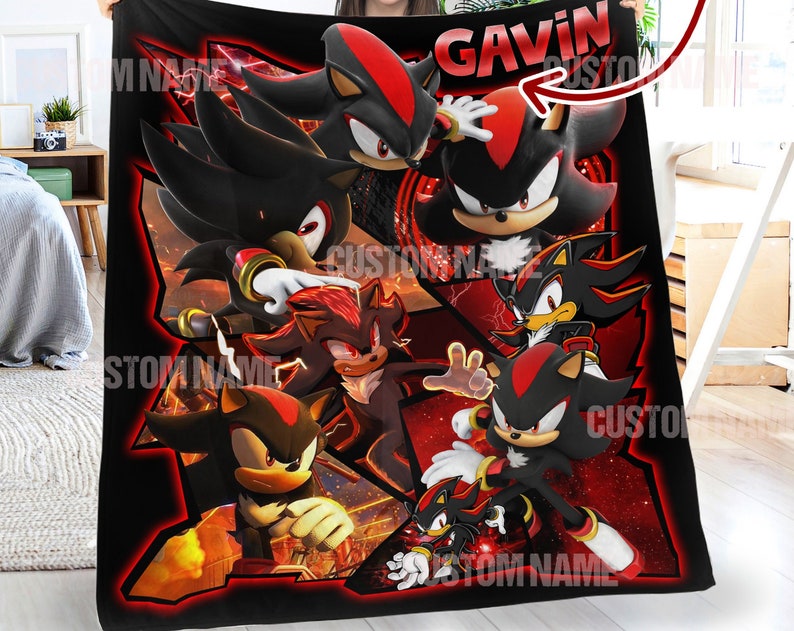 Personalized Shadow The Hedgehog Blanket - Halloween and Christmas Blanket Gift for Kids - Image 2