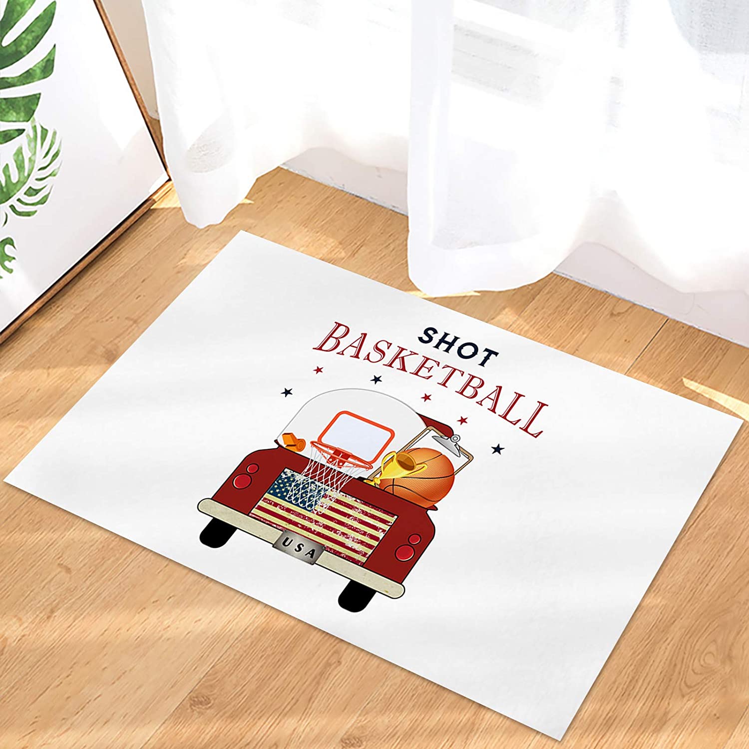 Personalized Shoot Basketball Red Truck Stars Red Lines Area Rug for Boys' Room and Living Room Decoration
