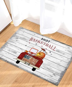 Personalized Shot Basketball Red Truck Retro Wood Grain Area Rug for Boys' Room and Living Room Decoration