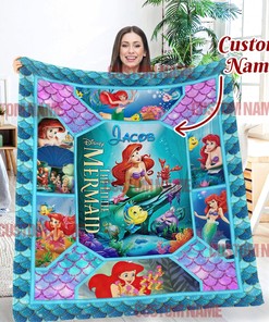 Personalized The Little Mermaid Ariel Princess Blanket - Halloween and Christmas Gifts for Kids