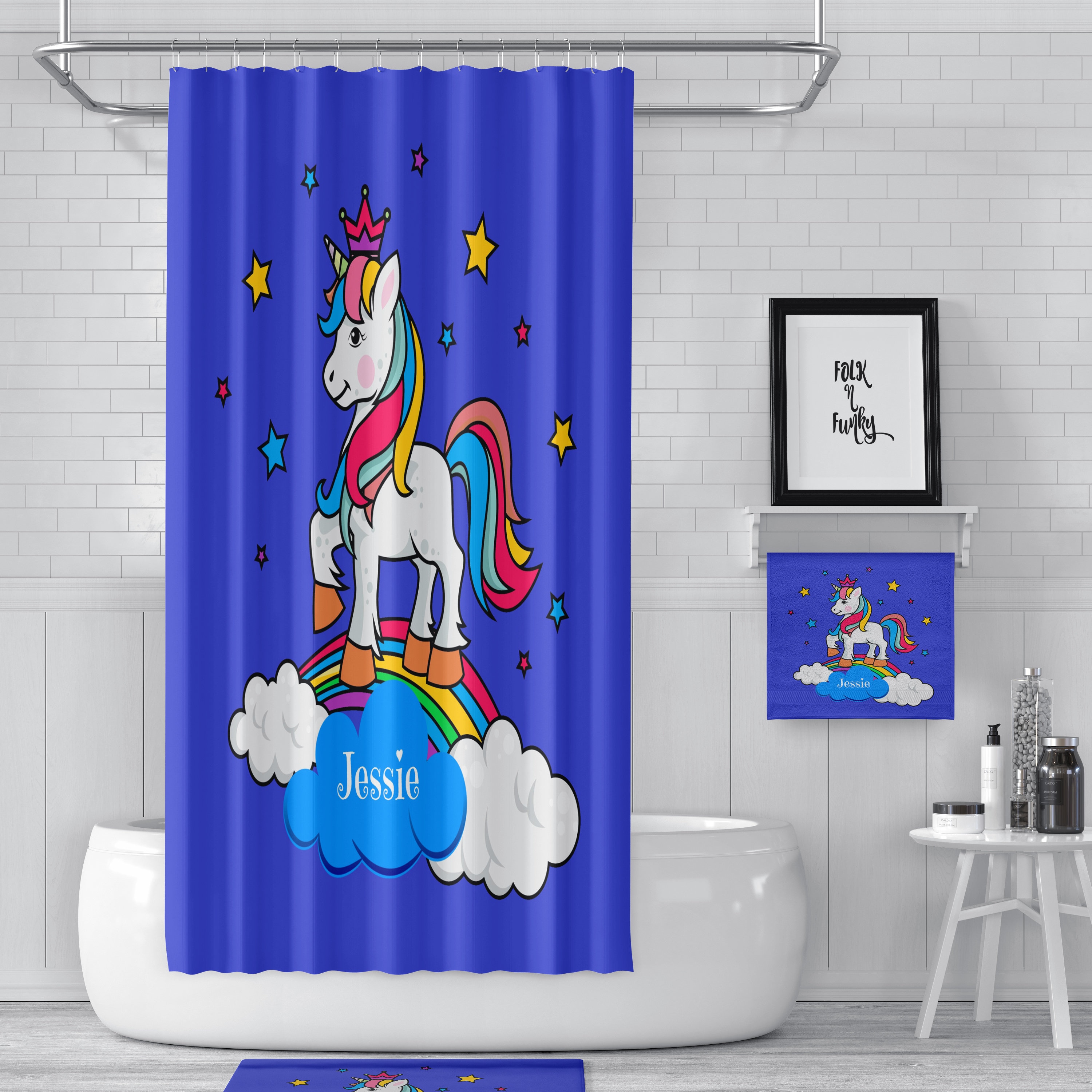 Personalized Unicorn Shower Curtain with Whimsical Bath Accessories - Image 2