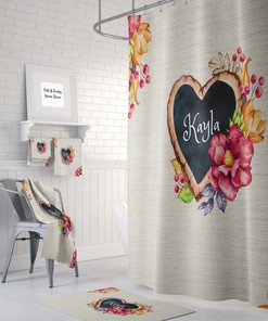 Personalized Vintage Floral Shower Curtain - Custom Bath Curtain with Matching Towels and Rustic Bathroom Decor
