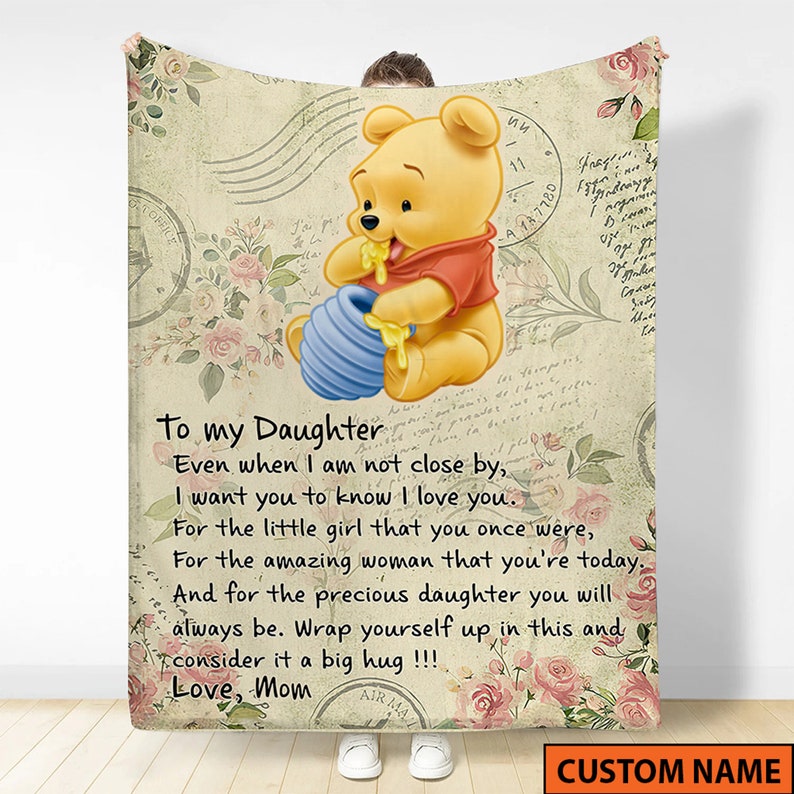 Personalized Winnie The Pooh Bear and Daughter Sherpa Blanket - Great Gift for Disney Loving Dads and Daughters - Image 2