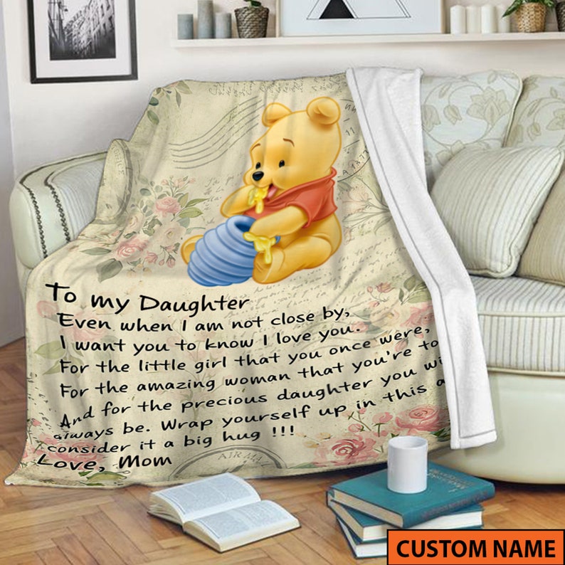 Personalized Winnie The Pooh Bear and Daughter Sherpa Blanket - Great Gift for Disney Loving Dads and Daughters - Image 3