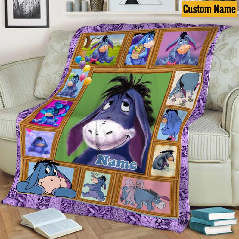 Personalized Winnie The Pooh Eeyore Fleece Blanket for Eeyore Birthday Theme Party and Christmas Gifts - Image 3