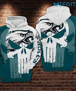 Philadelphia Eagles Blue White All Over Print Hoodie with Punisher Skull