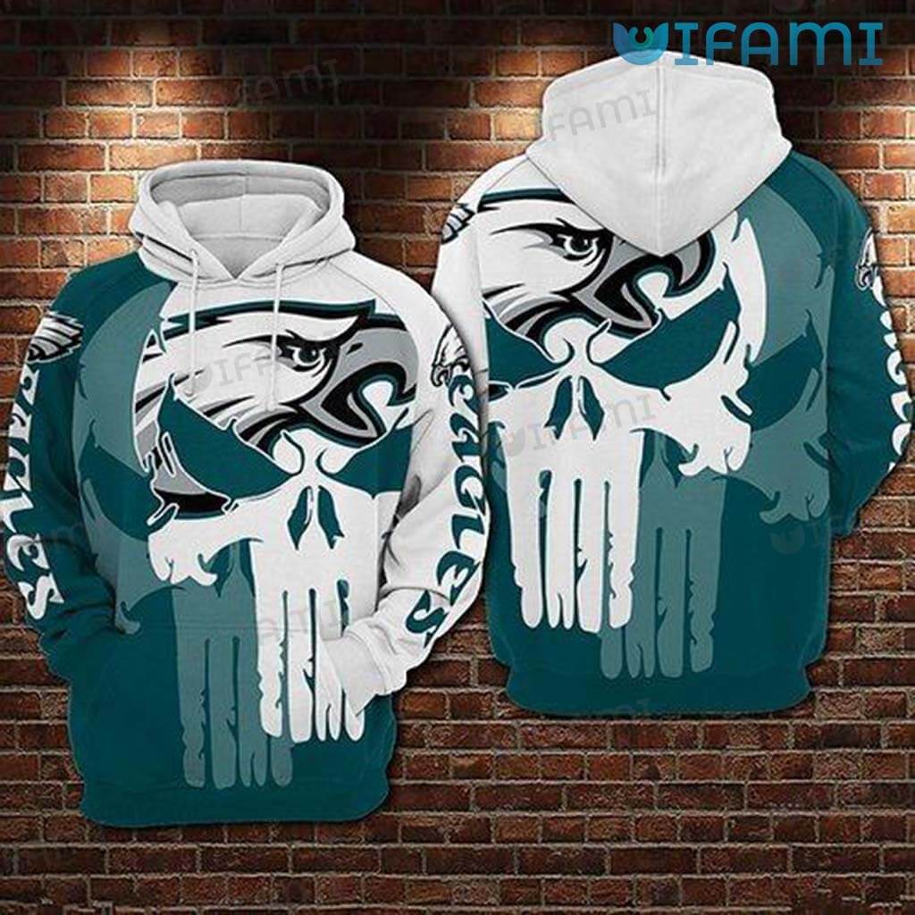 Philadelphia Eagles Blue White All Over Print Hoodie with Punisher Skull