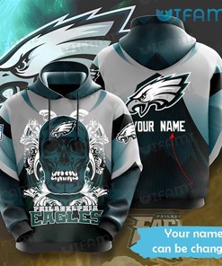 Philadelphia Eagles Custom Name All Over Print Hoodie with Skull