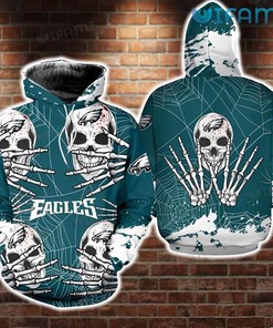 Philadelphia Eagles Dead Skull Spiderweb All Over Print 3D Hoodie