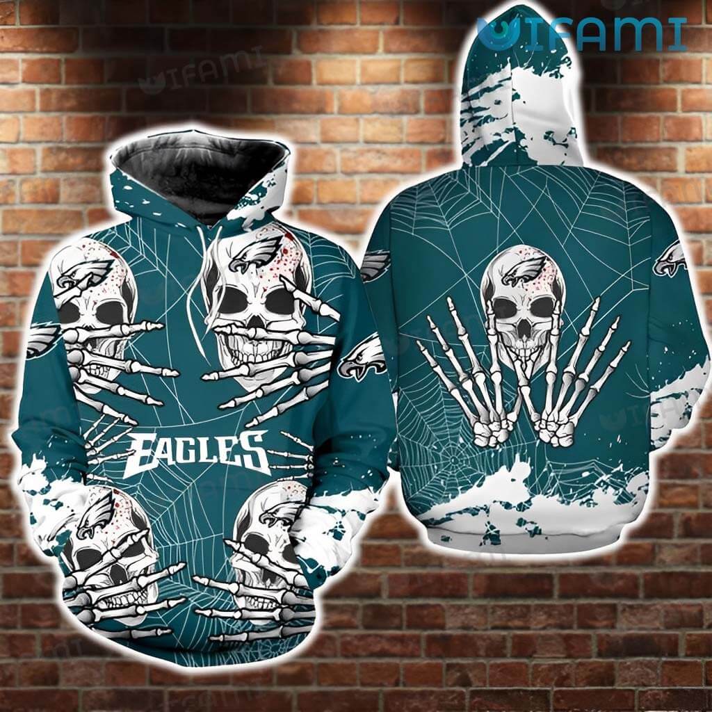 Philadelphia Eagles Dead Skull Spiderweb All Over Print 3D Hoodie