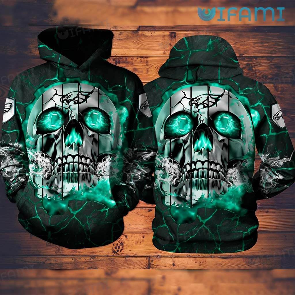 Philadelphia Eagles Hoodie 3D All-Over Print Blue Neon Skull Gift