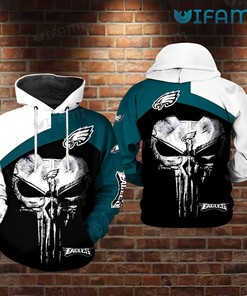 Philadelphia Eagles Punisher Skull All Over Print Hoodie with White and Green Logo
