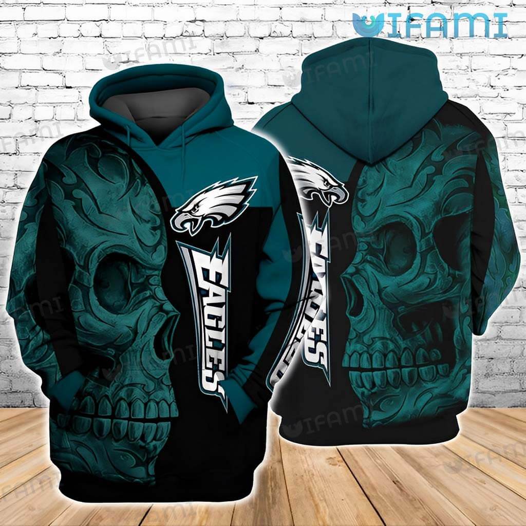 Philadelphia Eagles Tribal Skull All Over Print Hoodie in Blue and Black
