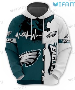 Philly Eagles Heartbeat Football White Green 3D Hoodie with Custom Design