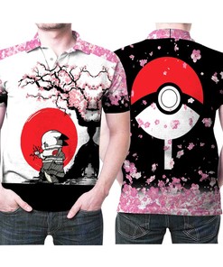 Pikachu Sasuke Uchiha Clan Naruto Japanese Blossom 3D All Over Print Polo Shirt