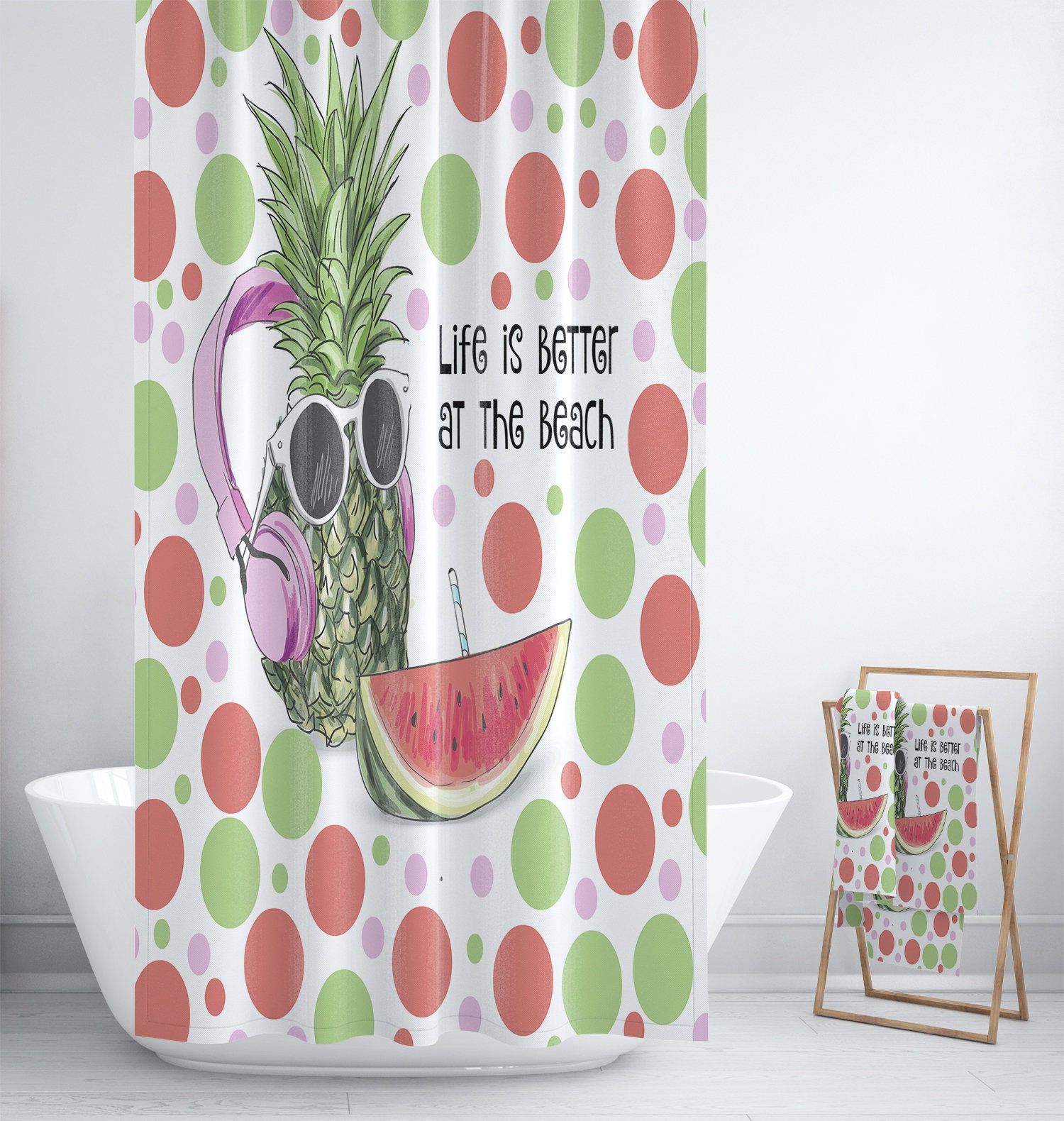 Pineapple Beach Theme Shower Curtain with Matching Bath Accessories - Image 2