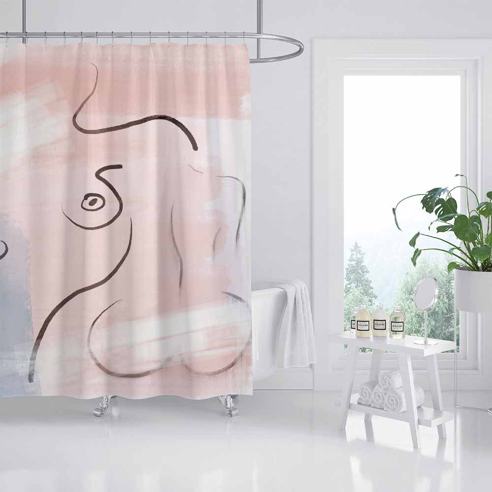 Pink Art Girls Body Abstract Shower Curtain, Waterproof with Hooks, Bathroom Set, Custom Sizes Available - Image 2