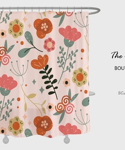 Pink Boho Floral Shower Curtain with Watercolor Flowers and Customizable Sizes