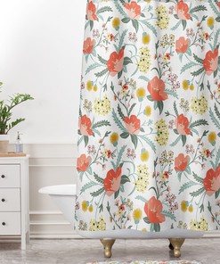 Pink Botanical Fabric Boho Shower Curtain, Adds a Feminine Touch to Your Bathroom Decor, Floral Bath Curtain