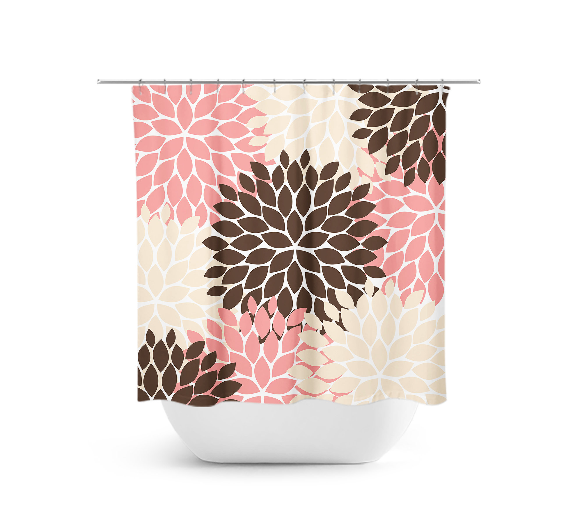 Pink Brown Tan Floral Shower Curtain, Feminine Bath Curtain for Brown Pink Bathroom and Girls Bathroom