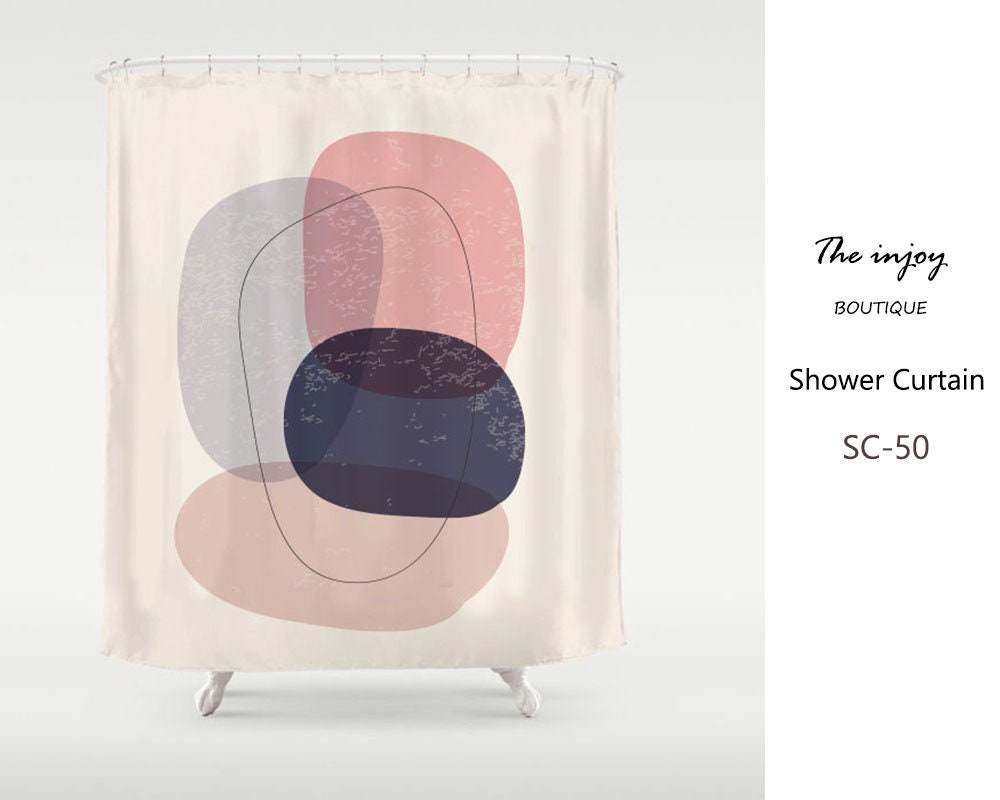 Pink Bule Color Blocks Shower Curtain - Waterproof Extra Heavy Quality Curtains - Minimalist Style Modern Art