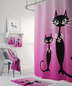 Pink Cats Midcentury Modern Shower Curtain for Your Bathroom Decor