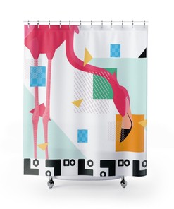 Pink Flamingo Abstract Mid Century Modern Shower Curtain - Retro Design for a Pop of Color