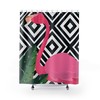 Pink Flamingo with Black and White Geometric Retro Shower Curtain for a Retro-Chic Bathroom