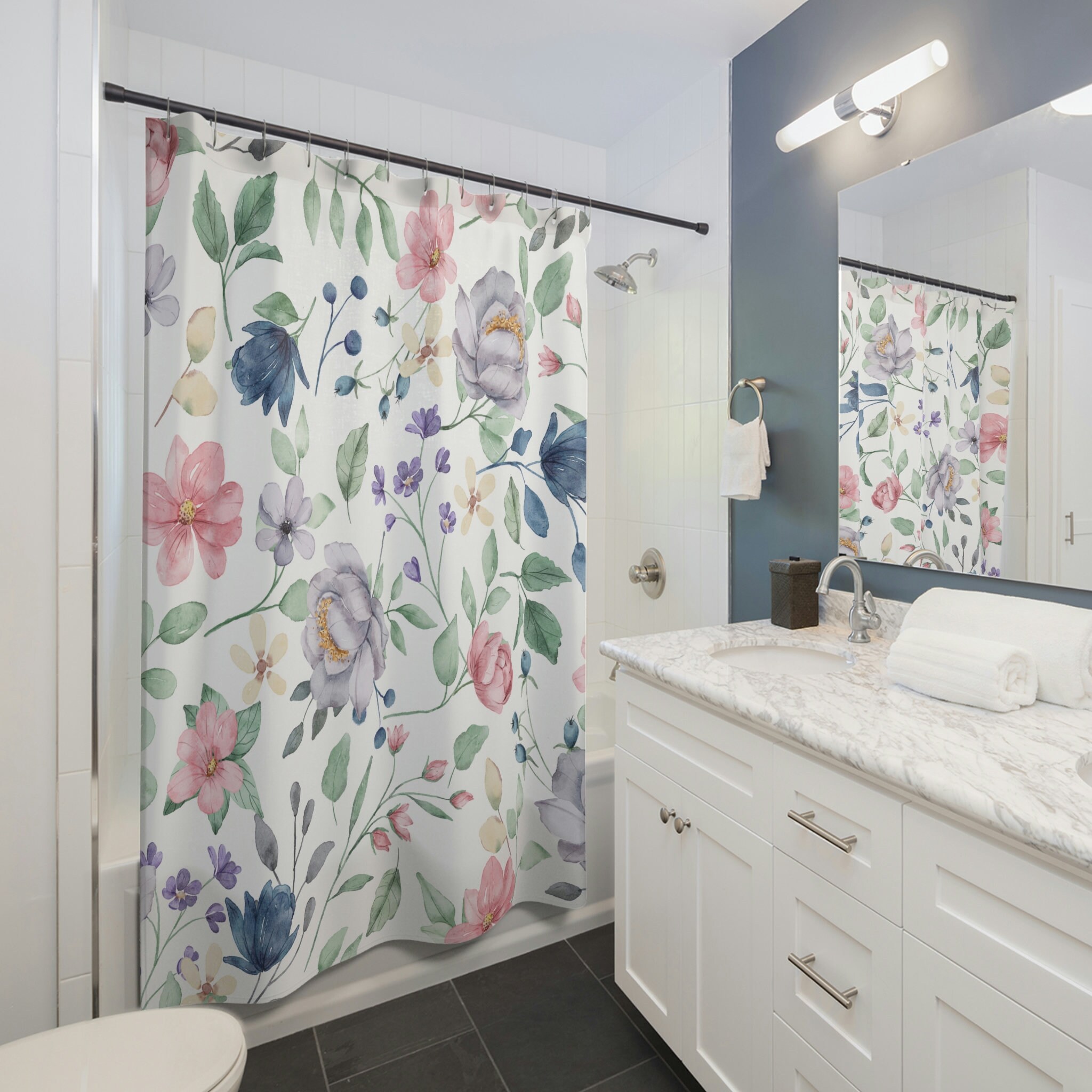 Pink Floral Shower Curtain with Boho and Farmhouse Touch