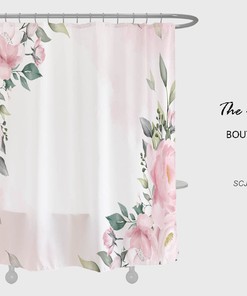 Pink Flowers Shower Curtain, Lovely Floral Bathroom Decor with Waterproof Washable Bath Curtain