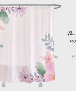 Pink Flowers Shower Curtain, Spring Leaf Plant Bathroom Decor, Custom Size Shower Curtains with a Unique Design
