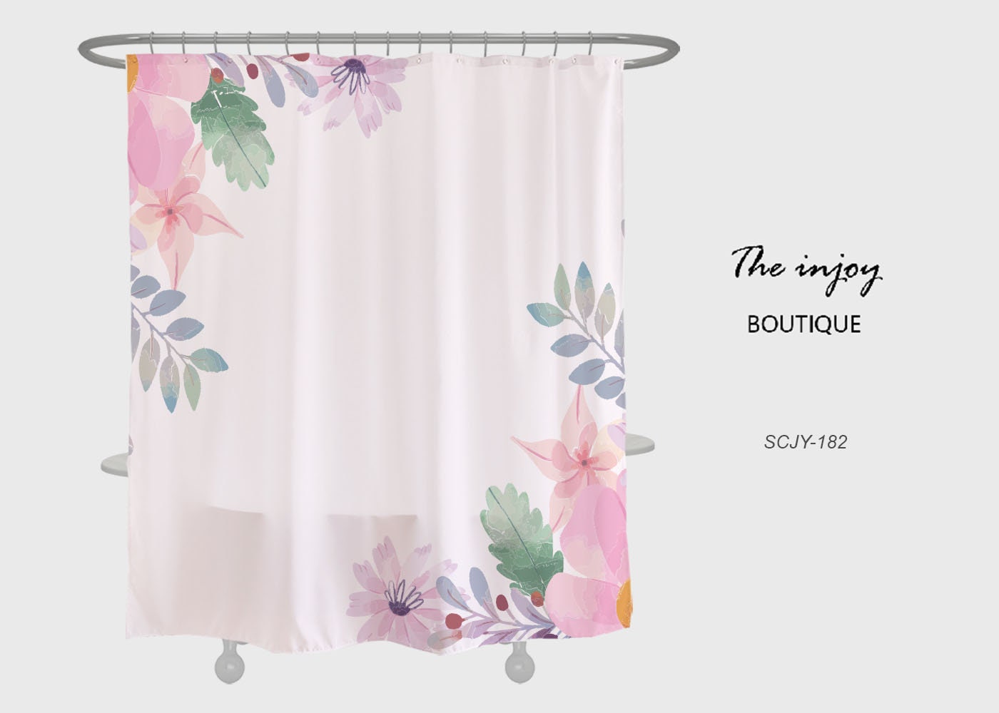Pink Flowers Shower Curtain, Spring Leaf Plant Bathroom Decor, Custom Size Shower Curtains with a Unique Design