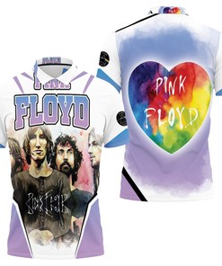 Pink Floyd Rainbow Heart Purple 3D All Over Print Polo Shirt with Breathable Fabric for Fans