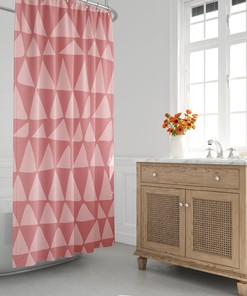 Pink Mid Century Modern Tribal Triangle Shower Curtain - Extra Long, Contemporary Bath Decor