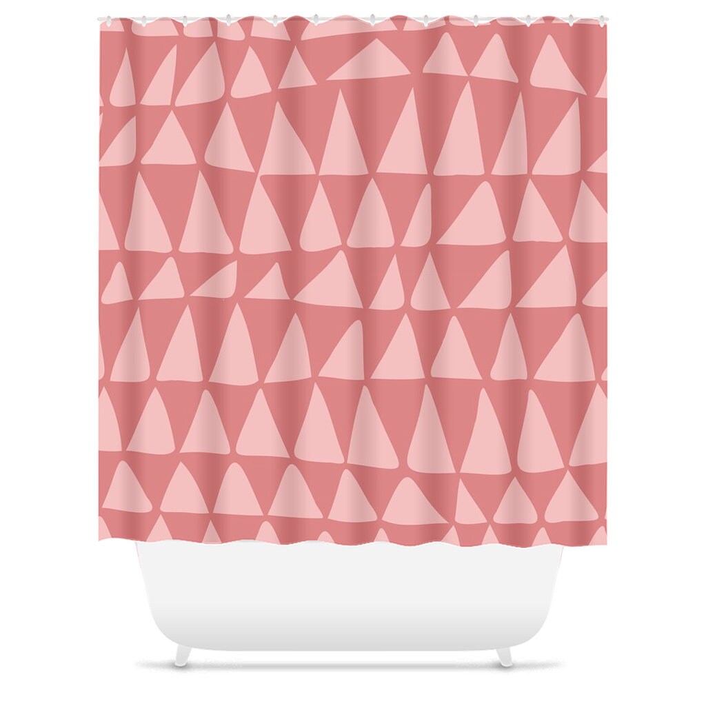 Pink Mid Century Modern Tribal Triangle Shower Curtain - Extra Long, Contemporary Bath Decor - Image 3