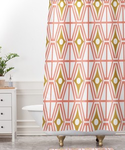 Pink Midcentury Modern Shower Curtain | Geometric Fabric Bath Curtain | Retro Bathroom Decor