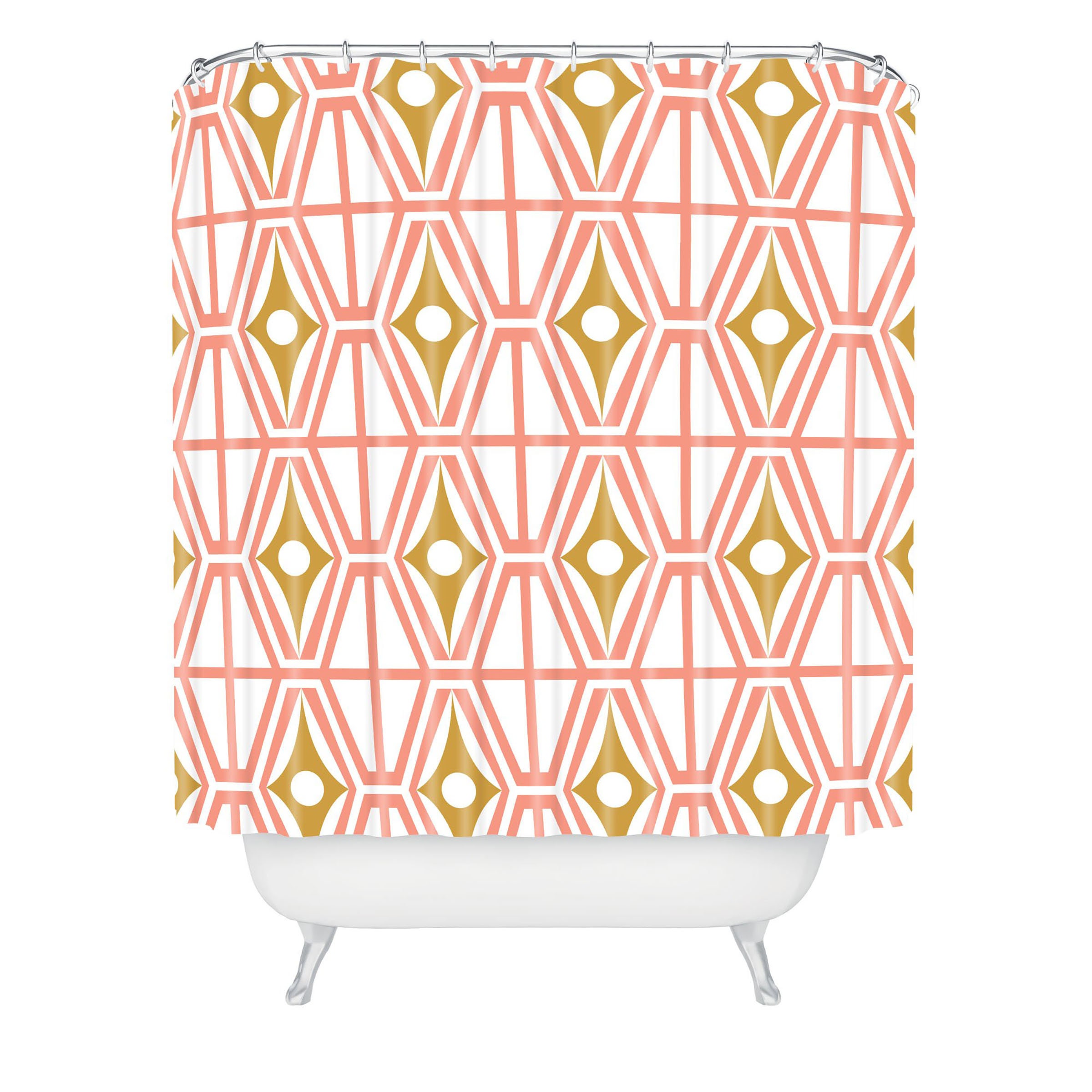Pink Midcentury Modern Shower Curtain | Geometric Fabric Bath Curtain | Retro Bathroom Decor - Image 2
