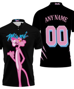 Pink Panther Mashup Any Name 00 Black Jersey Polo Shirt for Miami Heat Fans