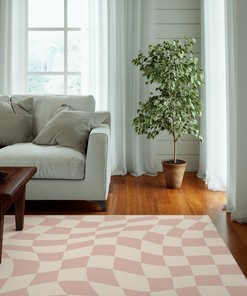Pink Pastel Swirly Retro Aesthetic Rug with Non-Slip Floor Mat for Soft Living Room or Kids Room
