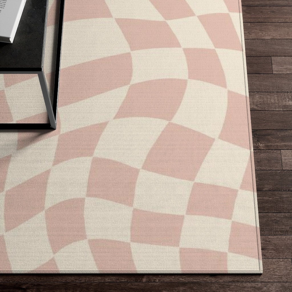 Pink Pastel Swirly Retro Aesthetic Rug with Non-Slip Floor Mat for Soft Living Room or Kids Room - Image 2