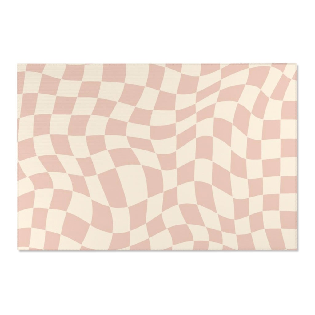 Pink Pastel Swirly Retro Aesthetic Rug with Non-Slip Floor Mat for Soft Living Room or Kids Room - Image 4