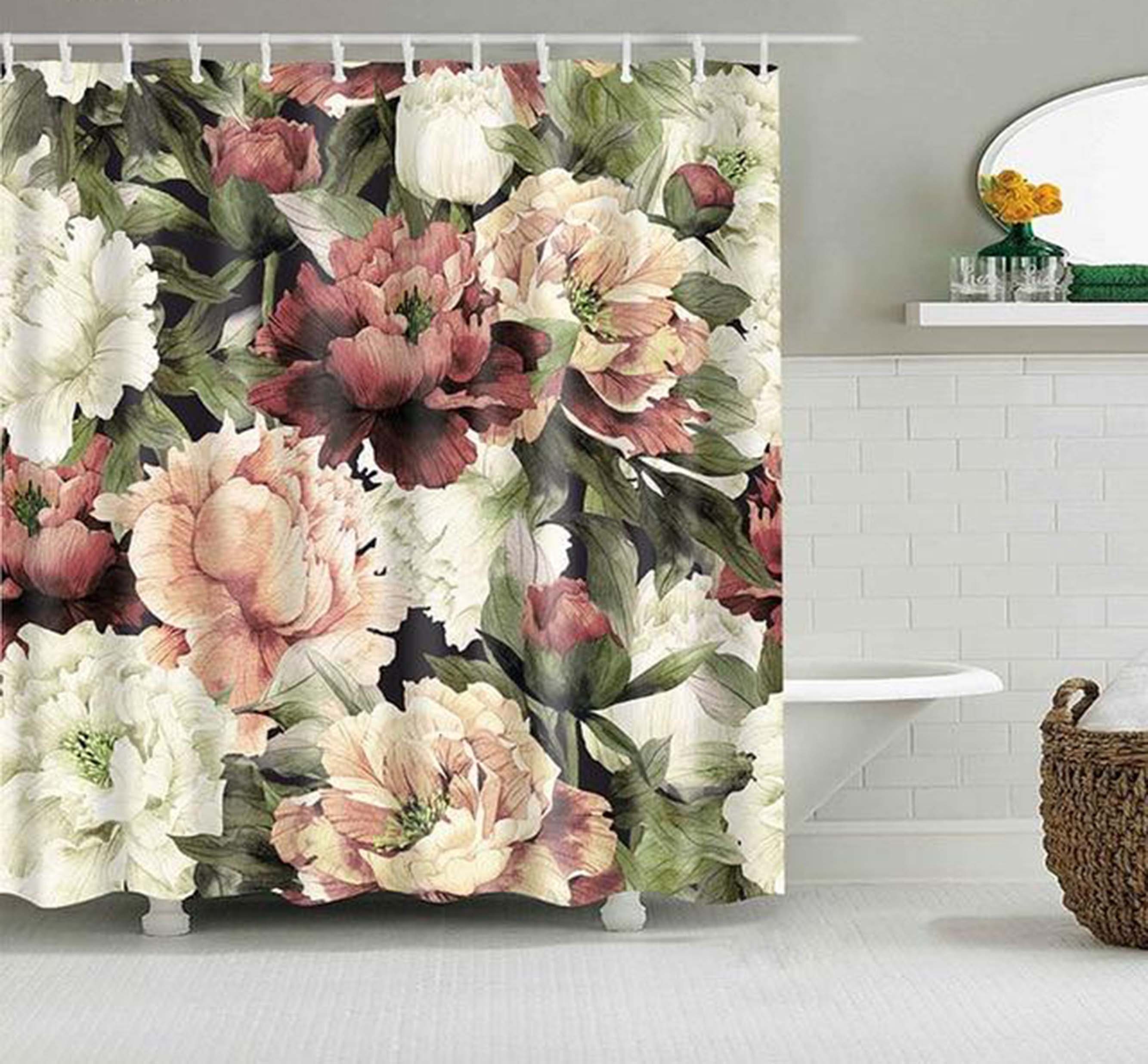 Pink Peony Shower Curtain | Floral Fabric Bathroom Curtain | Home Bathroom Decor | Bath Accessories