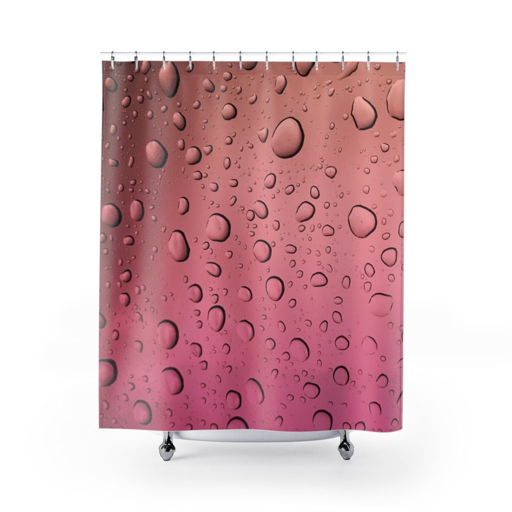 Pink & Rose Gold Ombre Water Droplets Shower Curtain | Modern Bathroom Decor | Raindrop Design | Unique Shower Curtains