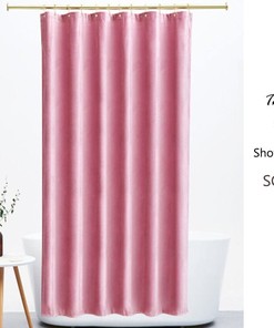 Pink Velvet Shower Curtain, Extra Heavy Waterproof Velvet Curtain for Retro Home Bathroom Decor