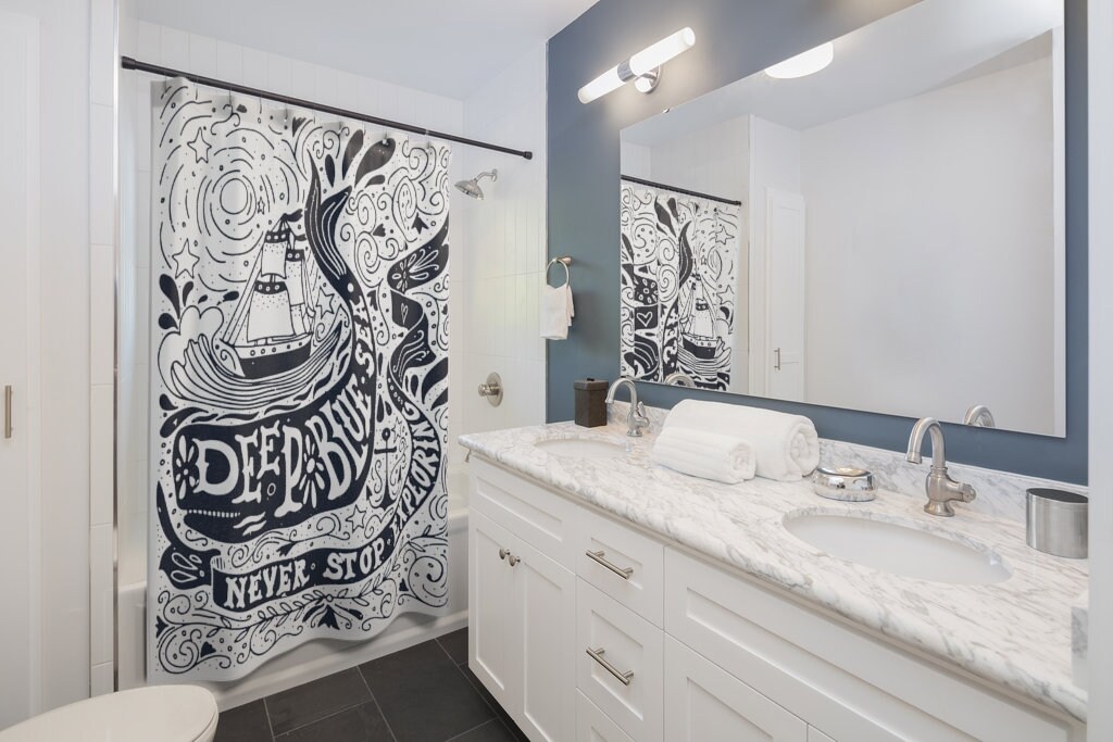 Pirate Anchor Ship Shower Curtain | Ocean Nautical Theme, Bathroom Curtain | Restroom Shower Curtain | Home Bath Decor - Image 2
